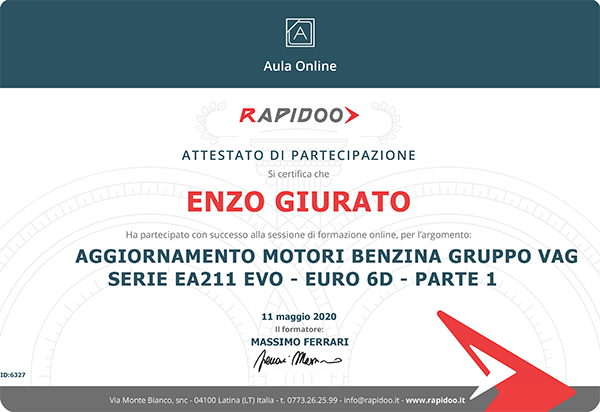 Attestato Motori Benzina Gruppo VAG1